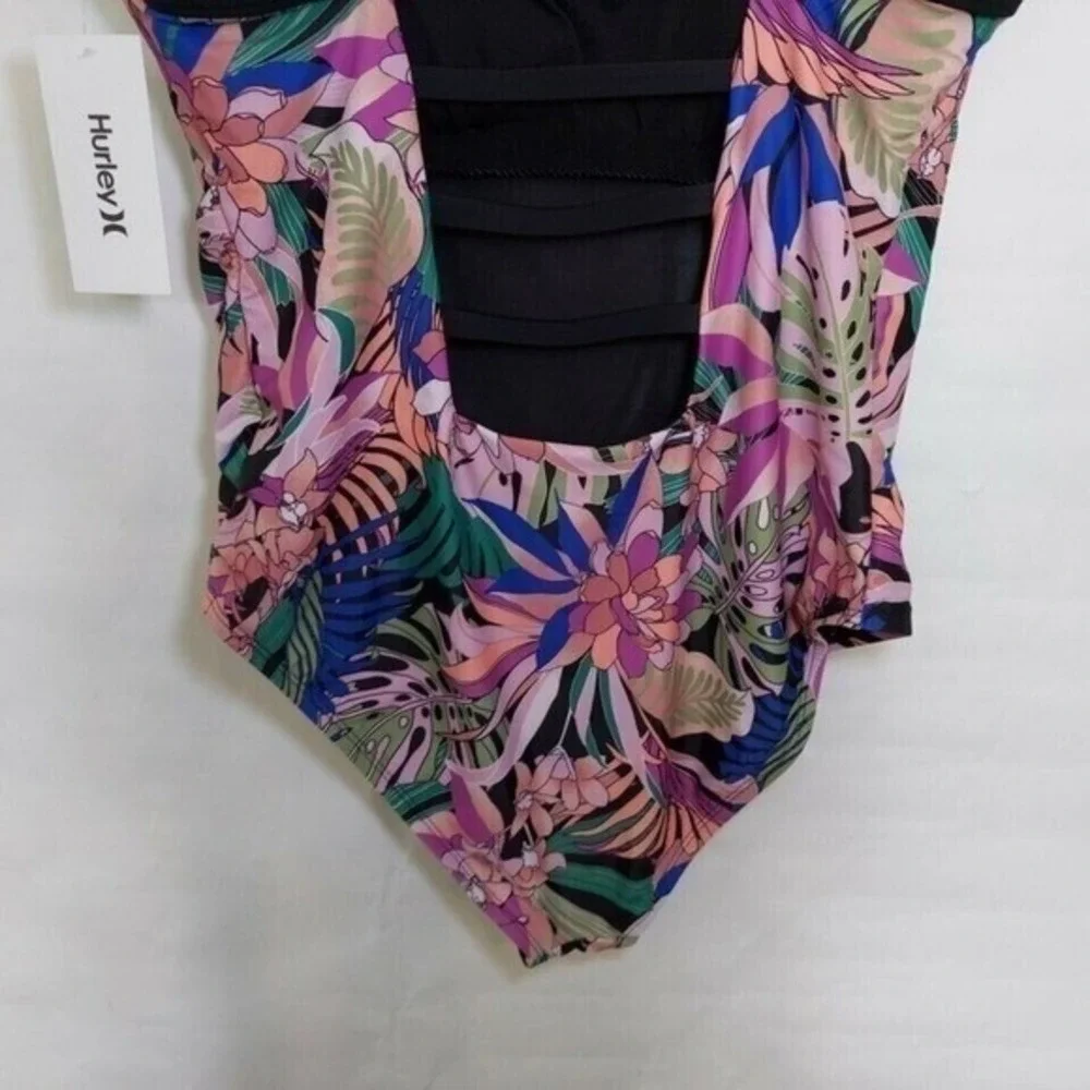 Hurley One Piece Swimsuit Women Plus‎ 1X Tropical Cage Back Hawaiian Beachwear